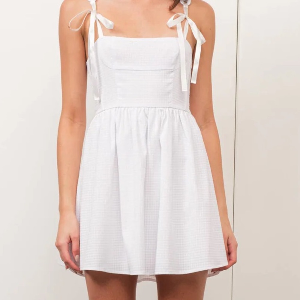 White gingham bow dress